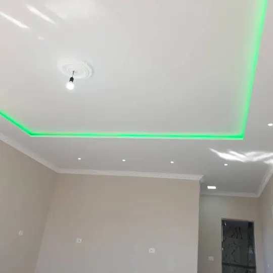 Sallon me tavan të varur dhe kornizë LED